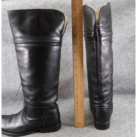 Frye Boots Women 6 Melissa Trapunto Riding Leather Pull On Classic Fashion Black - Picture 8 of 16